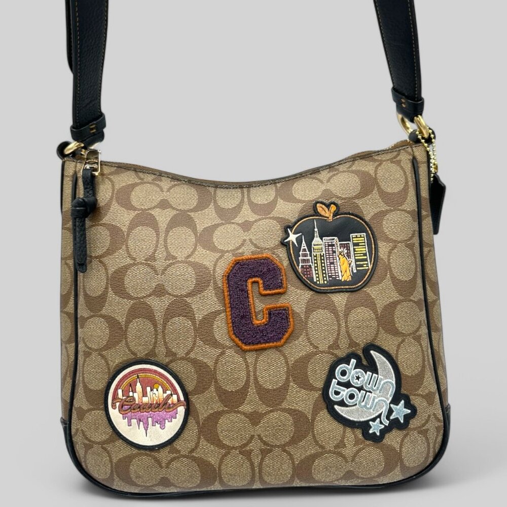 Coach Tan Signature Canvas Crossbody with Patchwork Accents